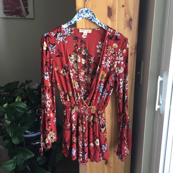 Band of Gypsies Pants - Band of Gypsies Orange Floral Romper, Size XS